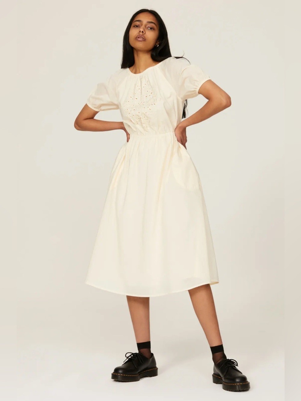 Pamela Love- Cream Embroidered Midi Dress